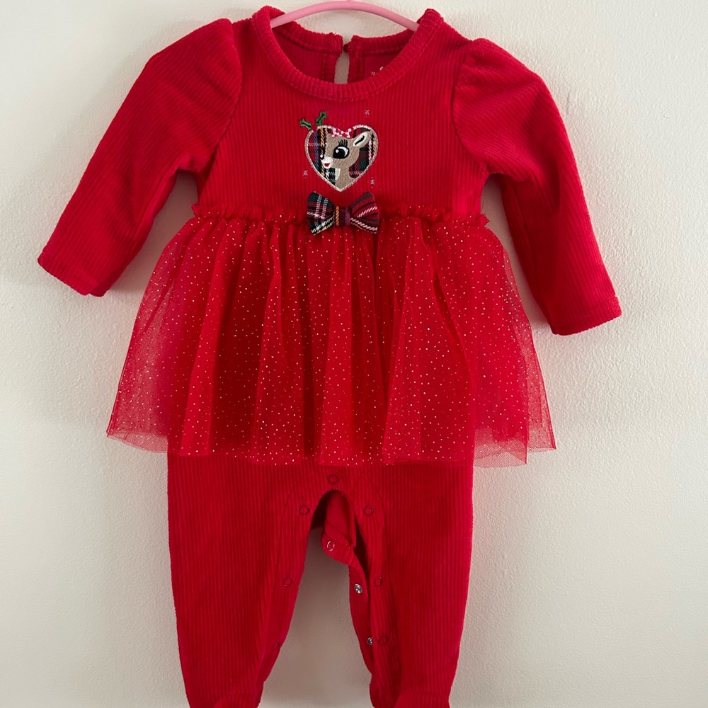 Red Baby Outfit with Reindeer Design